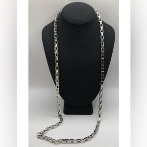 Vintage Long Box Link Necklace Large Links Silver Tone 36”